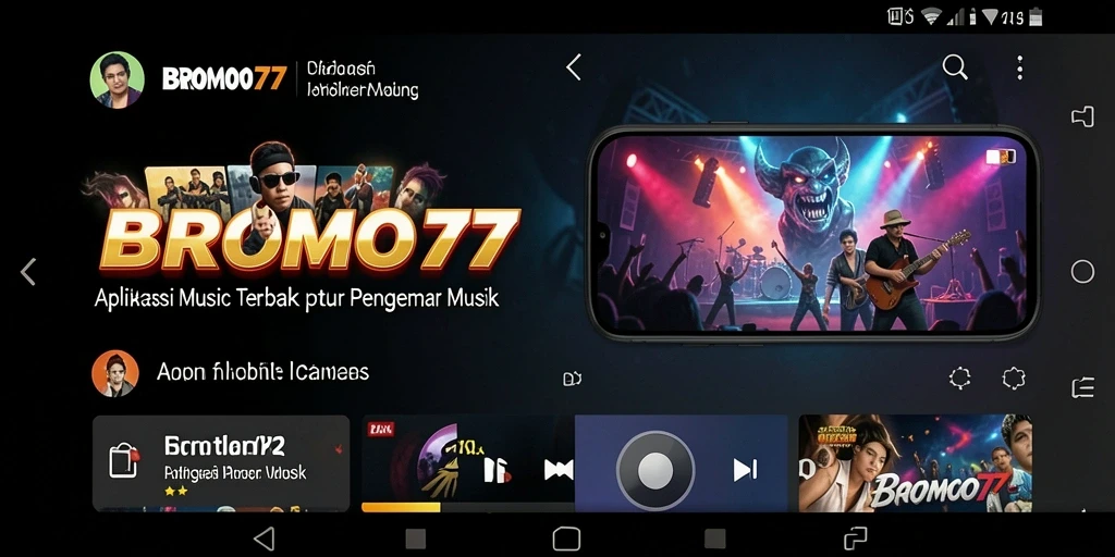 Screenshot BROMO77 menampilkan antarmuka aplikasi musik yang menarik.