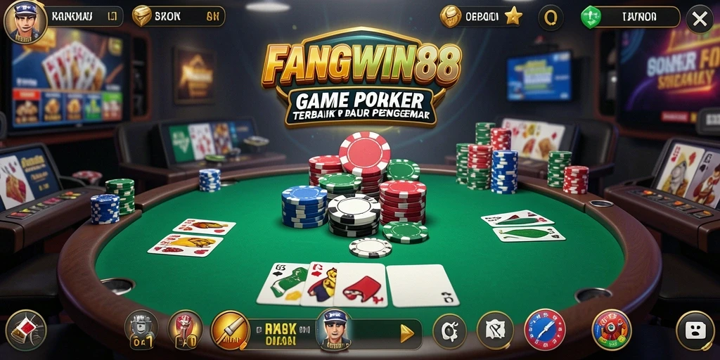 Screenshot utama FANGWIN88 menampilkan gameplay seru Poker yang mendebarkan.