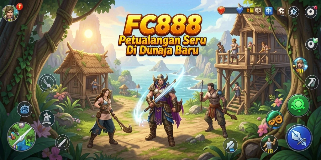 Screenshot utama FC888 menunjukkan karakter dalam aksi di dunia petualangan.