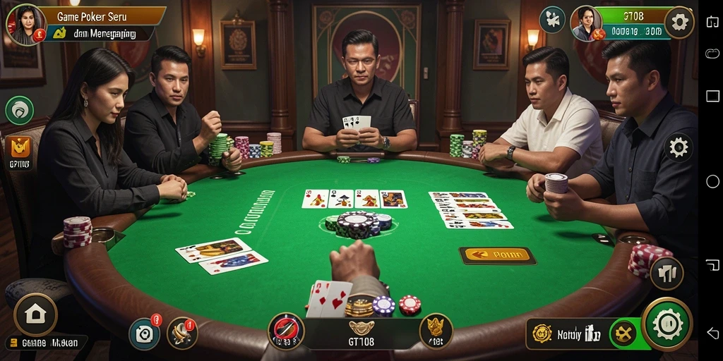 Tampilan gameplay seru di GT108 saat bermain poker dengan pemain lain.