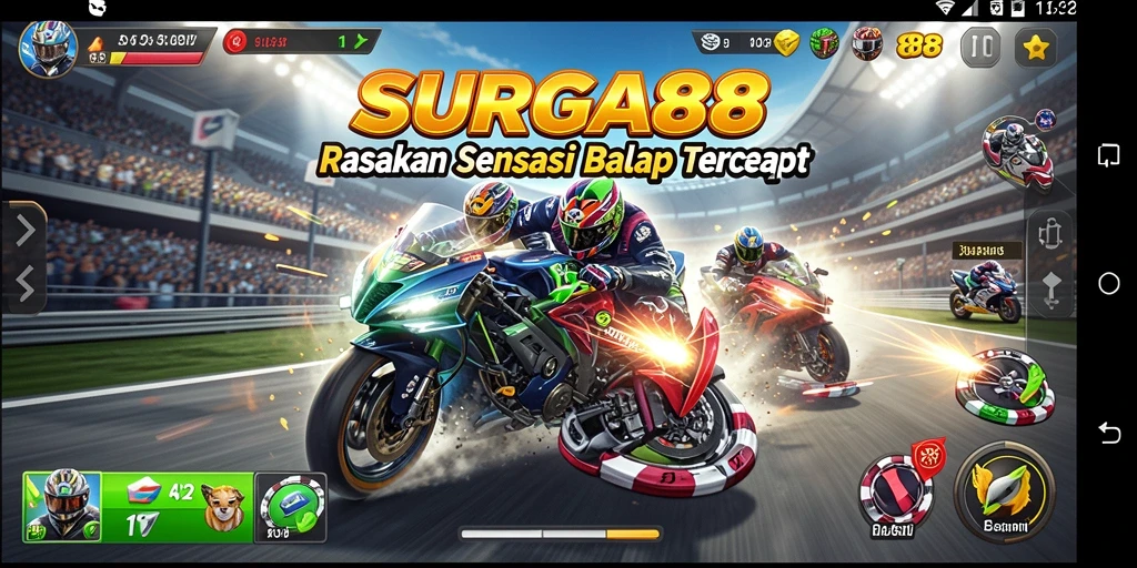 Tampilan gameplay yang mendebarkan dari SURGA88 saat mobil melaju cepat.
