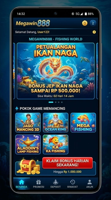 Tampilan antarmuka megawin888 yang intuitif dan ramah pengguna.